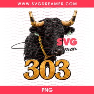 Gold Number 303 Bull Head Design PNG