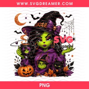 Grinch Girl Halloween Witch PNG, Halloween Grinch Design PNG