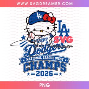 Hello Kitty Dodgers NL West Champs 2026 PNG, Los Angeles Dodgers Postseason 2026 PNG Design