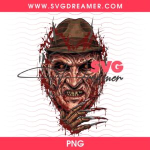Horror Freddy Krueger Face PNG Shirt Design, Killer Halloween Freddy PNG