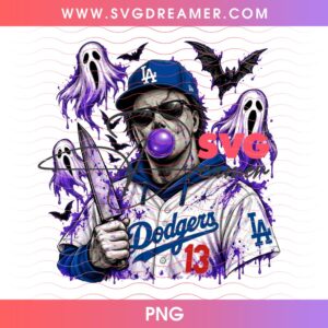 Horror LA Dodgers Fan PNG, Halloween Los Angeles Dodgers Baseball Horror Character PNG