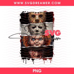 Horror Movie Characters Graphic T-Shirt Design - Horror Villains Collage Art PNG