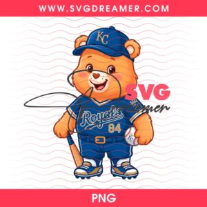 Kansas City Royals Baseball Care Bear PNG, Cartoon MLB KC Royals PNG Design