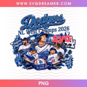 LA Dodgers NL West Champs 2026 PNG, Glitter Dodgers Logo PNG, Los Angeles Baseball Team PNG