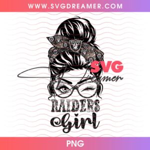 Las Vegas Raiders Messy Bun Hair Design PNG, Raiders Girl Football PNG