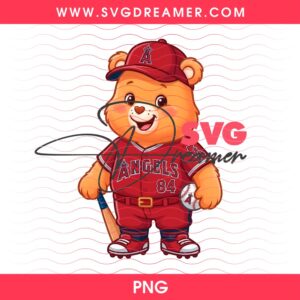 Los Angeles Angels Baseball Care Bear PNG, Cartoon MLB Angels Team PNG Design
