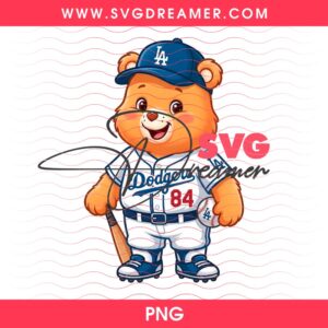 Los Angeles Dodgers Baseball Care Bear PNG, Cartoon MLB LA Dodgers PNG Design