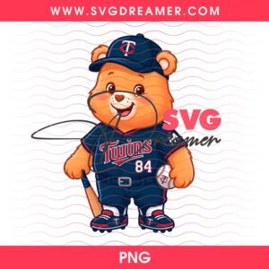 Minnesota Twins Baseball Care Bear PNG, Cartoon MLB Twins PNG Design