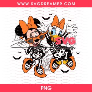 Minnie And Daisy Skeleton Costume Halloween PNG, Disney Halloween 2026 PNG Design, Mickey Friends Halloween PNG 1