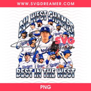 NL West Champs Baseball Dodgers Team PNG, Best in the West Dodgers Championship Shirt Design PNG