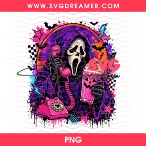 Retro Horror Neon Color PNG, Ghostface Scream Y2K Gothic PNG, Milkshake Halloween PNG
