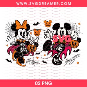 Retro Minnie Mickey Mouse Spooky Halloween PNG, Vintage Disney Halloween 2026 Mouse Friends PNG