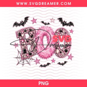 Rhinestone Boo Halloween Design PNG, Pink Halloween 2026 Design PNG