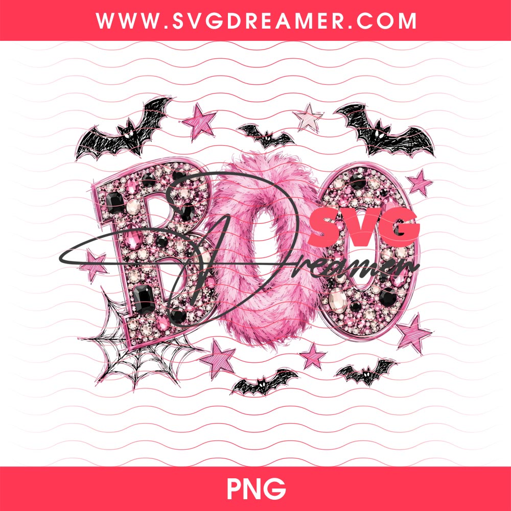 Rhinestone Boo Halloween Design PNG, Pink Halloween 2026 Design PNG 2 Rhinestone Boo Halloween Design PNG, Pink Halloween 2026 Design PNG