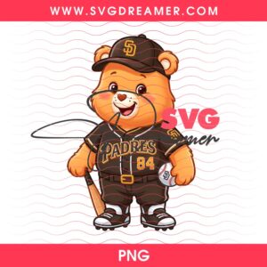 San Diego Padres Baseball Care Bear PNG, Cartoon MLB SD Padres PNG Design