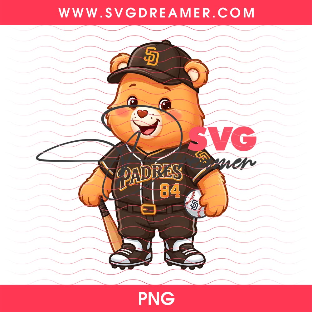 San Diego Padres Baseball Care Bear PNG, Cartoon MLB SD Padres PNG Design 2 San Diego Padres Baseball Care Bear PNG, Cartoon MLB SD Padres PNG Design
