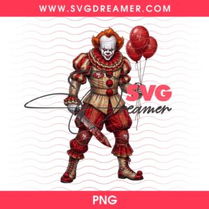 San Francisco 49ers Pennywise PNG, Horror Character Pennywise Halloween SF 49ers PNG