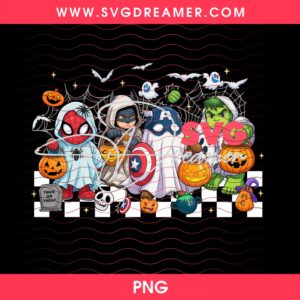Superheroes Halloween 2026 PNG, Cute Avengers Superheroes Spooky Vibes Halloween PNG