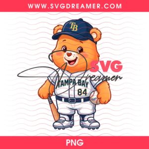Tampa Bay Rays Baseball Care Bear PNG, Cartoon MLB TB Rays PNG Design