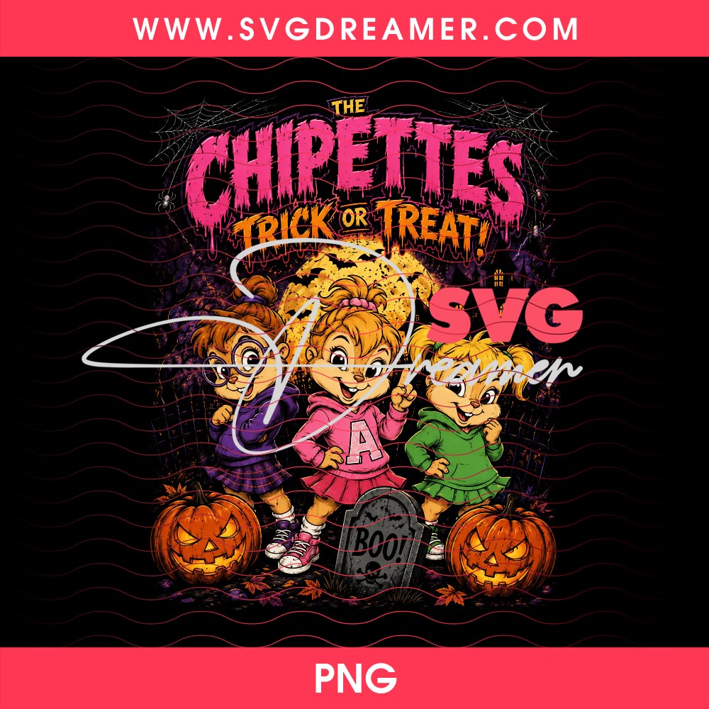 The Chipettes Trick Or Treat Halloween Halftone Design PNG 2 The Chipettes Trick Or Treat Halloween Halftone Design PNG