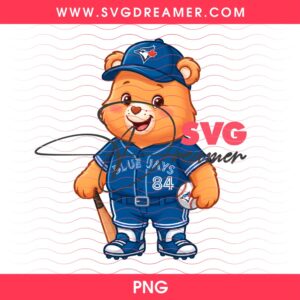 Toronto Blue Jays Baseball Care Bear PNG, Cartoon MLB Blue Jays PNG Design