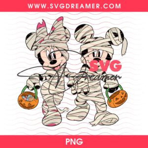 Vintage Disney Mouse Mummy PNG, Couple Mickey Minnie Mummy Halloween PNG