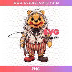 Winnie The Pooh Clown Terrifier PNG, Horror Disney Pooh Halloween PNG File