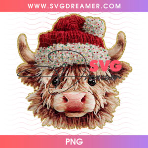3D Crochet Highland Cow Santa Hat Knitted Holiday PNG