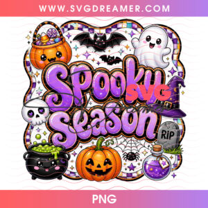 3D Spooky Season Ghost Witch Cauldron Candy Jack O Lantern PNG, Colorful Halloween Night Graveyard Magic PNG Shirt Design