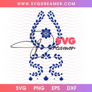 Blue Floral Crown and Ornamental Laurel Wreath SVG Design