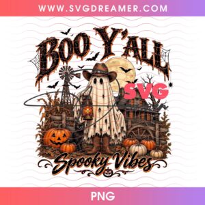 Boo Y All Spooky Vibes PNG, Western Ghost Pumpkin Halloween PNG