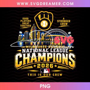 Brewers Baseball NL Champions 2026 PNG Design, Milwaukee Brewers Skyline City Baseball PNG File