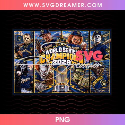 Brewers World Series Champions 2026 Horror Killers PNG, Halloween Horror Slasher Brewers Baseball PNG