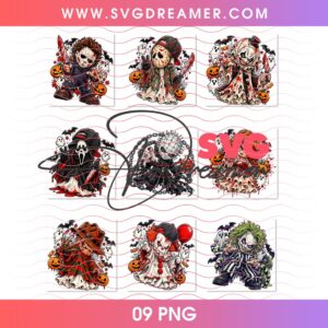 Chibi Horror Characters Halloween PNG Bundle, Spooky Vibes Halloween 2026 PNG Bundle