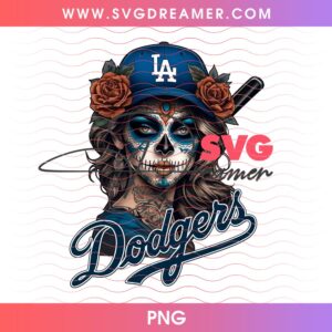 Chicana LA Dodgers Design PNG, Los Angeles Baseball Dodgers Chicano Skull Design PNG