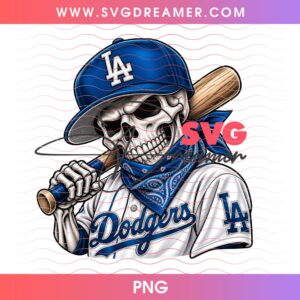 Chicano Skull LA Dodgers PNG, Los Angeles Dodgers 2026 Skeleton Player PNG
