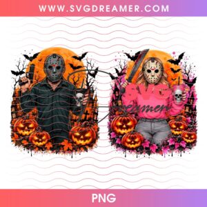 Horror Couple Jason Voorhees PNG, Halloween Slasher Couple PNG, Horror Killer Spooky PNG