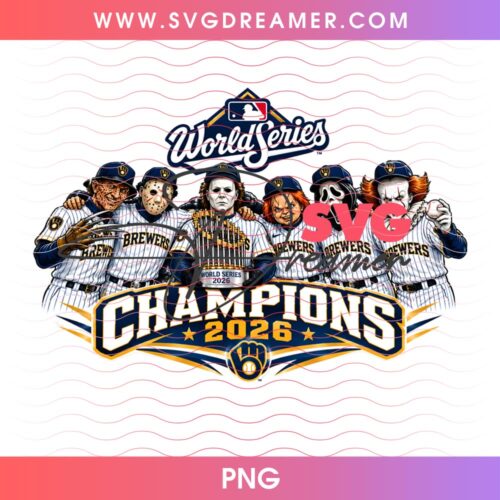 Horror Friends Milwaukee Brewers Champions 2026 PNG, World Series 2026 Halloween Killers PNG 2 Horror Friends Milwaukee Brewers Champions 2026 PNG, World Series 2026 Halloween Killers PNG
