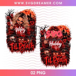 Hubby Wifey Til Death Halloween Spooky Season Couple Chucky Tiffany PNG