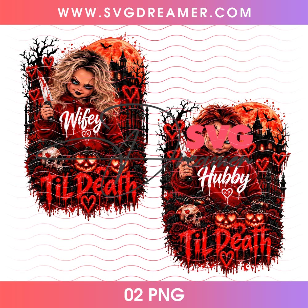 Hubby Wifey Til Death Halloween Spooky Season Couple Chucky Tiffany PNG 1 Hubby Wifey Til Death Halloween Spooky Season Couple Chucky Tiffany PNG