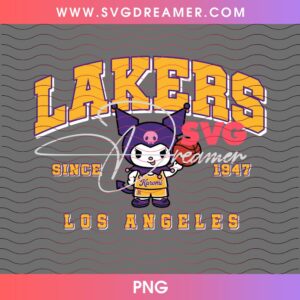 Kuromi Los Angeles Lakers Basketball PNG Design, NBA Sanrio Kuromi LA Lakers PNG