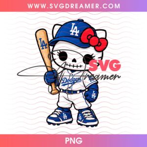 LA Dodgers Baseball Hello Kitty Skull PNG, Hello Kitty Skeleton Fan Los Angeles Dodgers PNG
