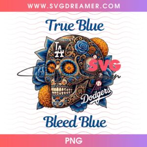 LA Dodgers True Blue Bleed Blue Skull Mexicana PNG