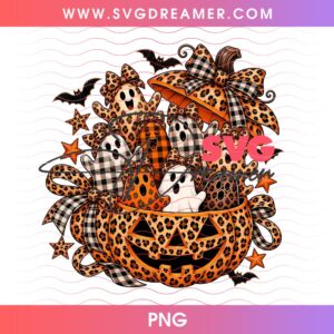 Leopard Ghost And Pumpkin Halloween PNG, Cute Spooky Vibes PNG