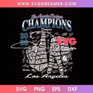 Los Angeles Dodgers 2026 Championship Design With Player Names And Signatures PNG SVG