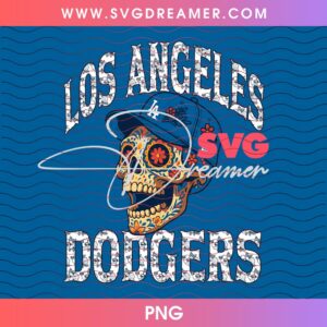 Los Angeles Dodgers Sugar Skull T-Shirt Design PNG, Dia De Los Muertos Clip Art PNG 2