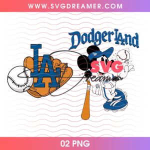 Mickey Dodgers Land PNG, Disneyland Los Angeles Dodgers Design PNG, Mickey Mouse Baseball PNG