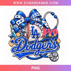 Nurse Coquette Bow LA Dodgers PNG, Los Angeles Dodgers Baseball 2026 PNG Design