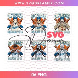 October Belongs To LA PNG, Horror Killer Dodgers Baseball Design PNG, LA Dodgers 2026 PNG
