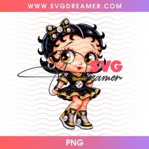 Pittsburgh Steelers Cute Betty Boop PNG, Cartoon Girl Steelers Football Fan PNG Digital Design